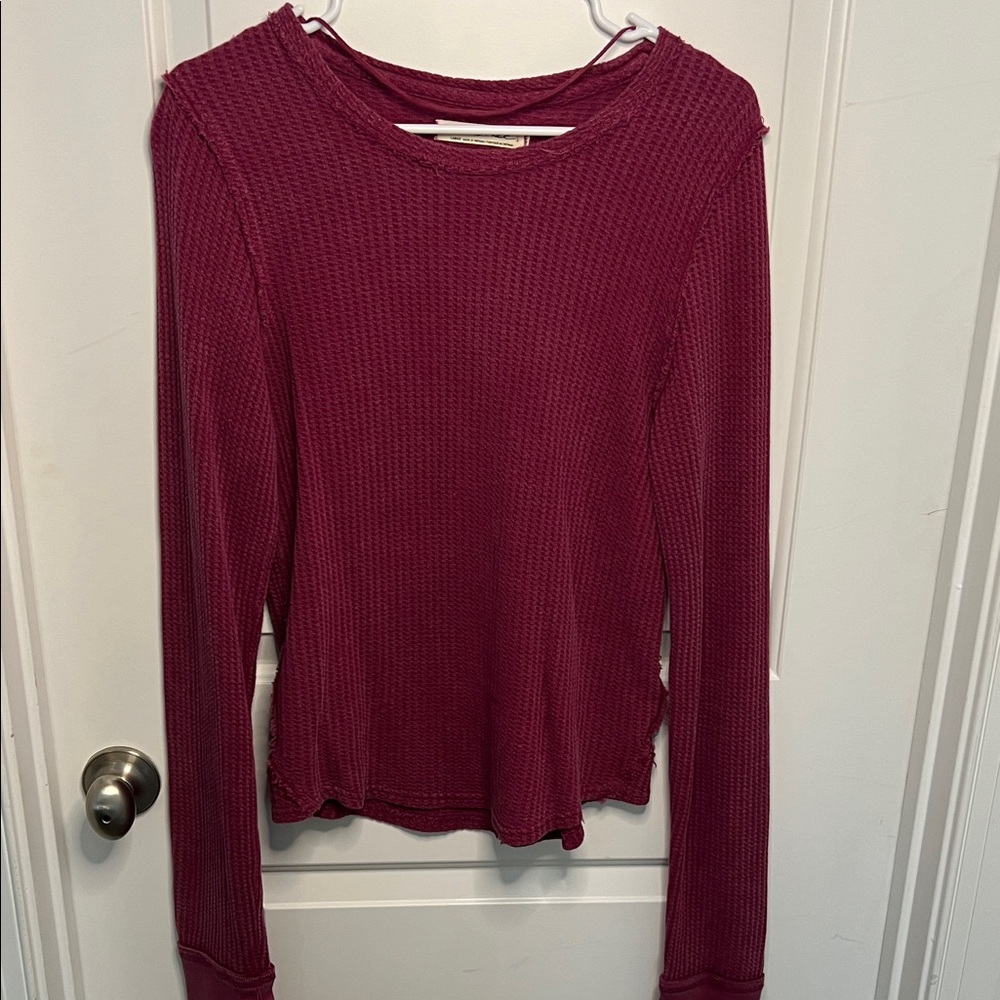 Free People Burgundy Long Sleeve waffle top